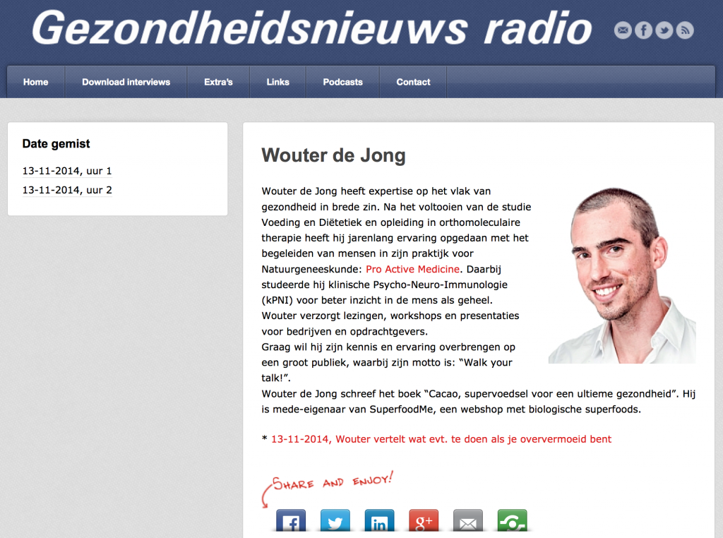 Gezondheidsnieuws radio met Wouter de Jong